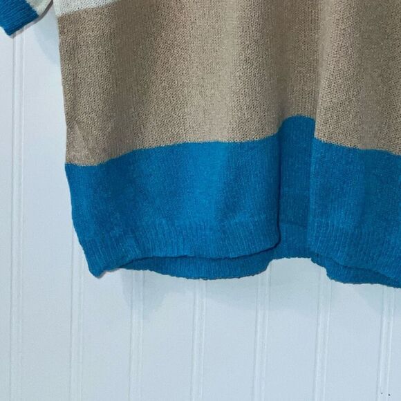 Striped Sweater Womens Large Blue And White Cottage Core Loose Casual Knit Top - Picture 4 of 12